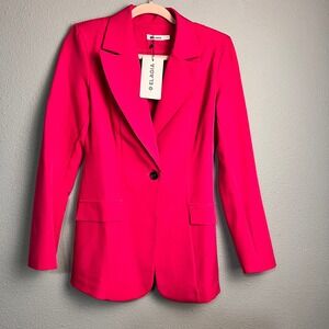 Elagia Hot Pink Single Button Tailored Blazer Jacket Womens Small Fuchsia New